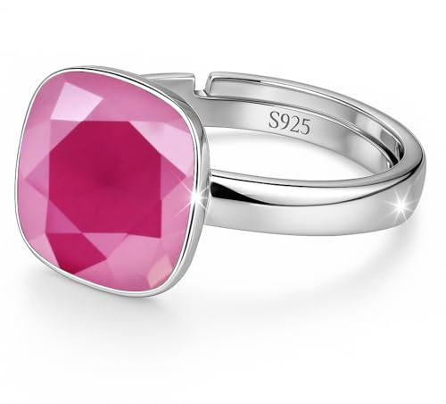 925 Sterling Silber 44 farben Ringe für Damen Verstellbarer mit Marken Kristalle, Glänzend Cubic Zirkonia Ring Fingerring Kommt in Schmuck Geschenk Box (Peony Pink)