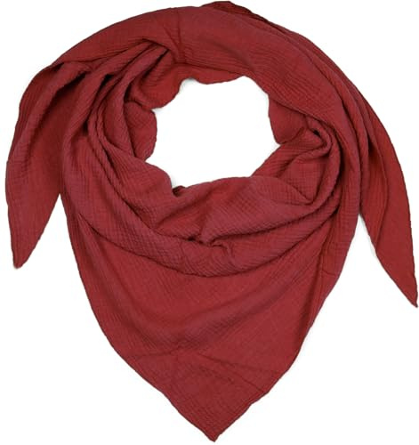 styleBREAKER dam bomullsmuslin triangel halsduk enfärgad muslinhalsduk, lätt trasa, halsduk 01020044, Vinröd, En Storlek