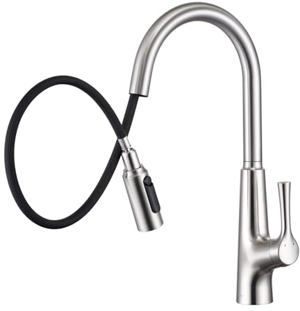 Faustina 3 Wege Küchenarmatur mit Brause Ausziehbar, Trinkwasserhahn Küche mit Brause ausziehbar, Einhebelmischer Spültischarmatur Armatur Wasserhahn Küche 360° Drehbar, Edelstahl gebürstet