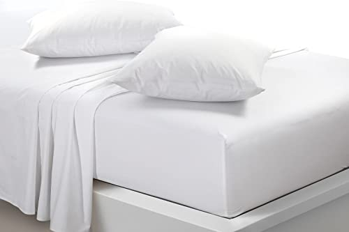 New Percale Flat Sheets 180 Thread Count Easy Care Soft Shrinkage Wrinkle and Fade Resistant Non Iron Fabric Polycotton Flat Bed Sheets (White, Pillowcase Pair)