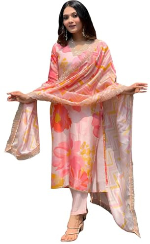 SHIENZY Women's Cotton Blend Kurta Set, Red, M