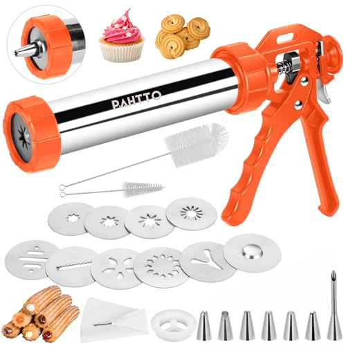 Churro Maker Machine, macchina multifunzione 3 in 1 per churros, churreras para churros, kit per la preparazione di churro/biscotti in acciaio inox, con sac à poche, 2 spazzole, 10 dischi e 7 beccucci
