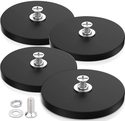 4 magneti al neodimio gommati, forti magneti gommati antiscivolo, 45 kg, forza adesiva Ø 88 mm, con filettatura interna M4, base di montaggio magnetica per strisce luminose, magneti rotondi in gomma