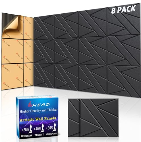 8 Pack Self-Adhesive Soundproof Wall Panels, 12 x 12 x 0.47 in Sound Proof Foam Panels for Walls, 1.2lb/ft³ High Density, Thicker 0.47in, Acoustic Panel, Peel and Stick Wall Panel Studio Black