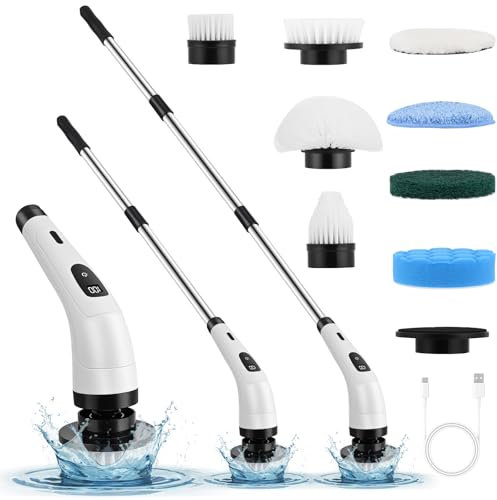Cepillo de Limpieza Giratorio Eléctrico, Cepillo Electrico Limpieza Hogar, Fregadora Giratoria Eléctrica con 8 Cepillo Reemplazables, Mango Ajustable con Pantalla, Adecuado para BañO, Azulejos, Pisos
