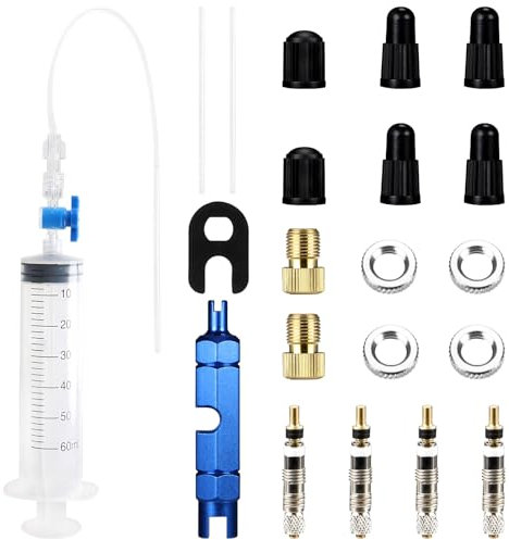 5Pcs Tubeless Tire Sealant Injector Syringe Set, 18Pcs Bike Tyre Repair Valve Core Remover Kit, Valve Core and Valve Cap Set, Bike Valve Core Removal Tool, Bike Injector Kit for MTB Tubeless Sealants