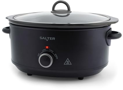Salter Kuro 6.5L Slow Cooker – Electric Cooking Pot, 3 Heat Settings, Keep Warm Function, Dishwasher Safe Removable Ceramic Pot, Tempered Glass Lid, Cool-Touch Handles, 320W, Black, EK6250MBLK