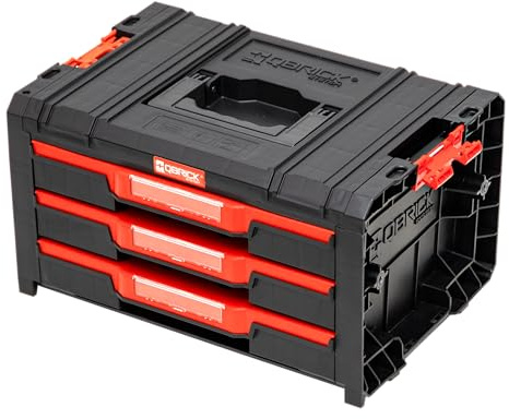 Qbrick System Werkzeugkoffer Werkzeugkasten Leer Werkzeugkiste PRO Drawer 3 Toolbox 2.0 Basic Schwarz Rot 450 x 310 x 244 mm