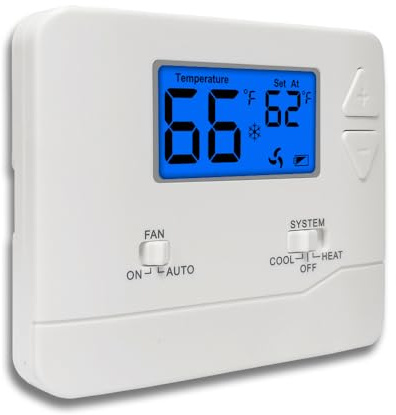 NonProgrammable Thermostat for Home, Digital Energy-Saving Thermostat,Single-Stage Systems, 1 Heat/1 Cool, Easy DIY Install, Blue Backlight