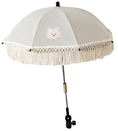 Adjustable Baby Stroller Parasol with Clamp, Protection Pushchair Sunshade, Boho Fringe Canopy with Flexible Gooseneck, Foldable & Water-Resistant Design, Universal Fit for Prams, Buggies,Outdoor Use