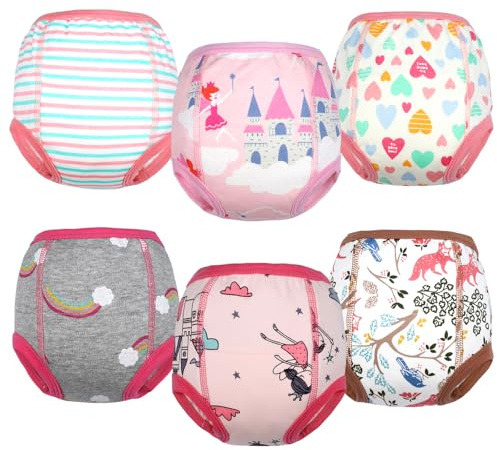 FLYISH DIRECT Culotte Enfant Apprentissage en 100% Coton, Culotte Apprentissage Propreté Garcon, Slip d’apprentissage Garcon Absorbant, Culotte d’apprentissage Lavable, 6 Paquets, Rose, 6 Ans
