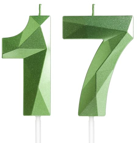 Yiran 17th Birthday Candles, Green Number 17 Candle for Cake, Happy Birthday Candles, Green Cake Topper Decorations for Birthday Party Baby Shower Wedding Anniversary