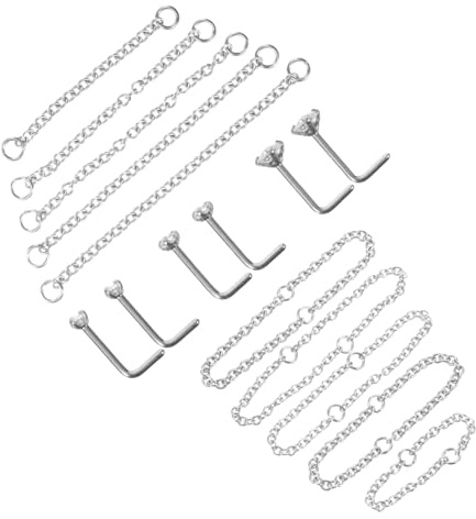 Holibanna Ensemble de 16 Bijoux de Piercing Nez pour Femmes en Métal Argenté Chaînes Simples et Doubles, Design Délicat et Ajustement pour Occasions Spéciales