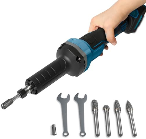 Molinillo inalámbrico compatible con batería Makita de 18 V, amoladora recta eléctrica sin escobillas con 5 brocas de vástago de 6 mm para eliminación de óxido, pulido y desbarbado (sin batería)