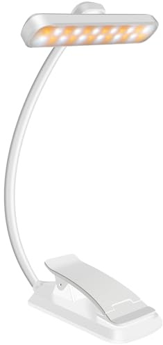 karidi Book Light,Rechargeable Reading Light,Clip on Book Reading Light. Book Light with 16 LEDs, 3 Color Modes, 360° Flexible arm,dimming & 12H Battery Ideal for Bed, Night Reading (White, Mini)