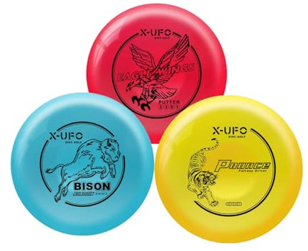X-UFO Disc Golf Set - Disc Golf Pro Starter Set 3 Pack with Putter,Driver,Mid-Range,Mini Discs,157-175g for Training & Outdoor Sports