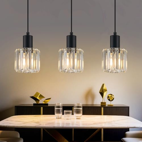 SXHZLY Lampada a sospensione nera Lampada a sospensione per tavolo da pranzo Lampada a sospensione a 3 luci E27 Retro Lampada da cucina Lampada da sala da pranzo (Trasparente)