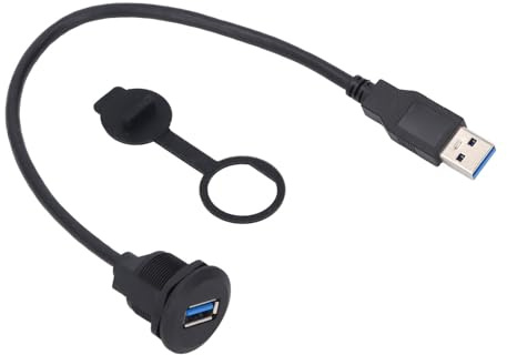 Fafeicy USB 3.0 Bilmonterad Spolkabel, Hona Till Hane Panelmonterad Förlängningskabel med Gängad Låsning för Industriell Användning i Fordon, 1 Fot Längd IP67 Vattentät