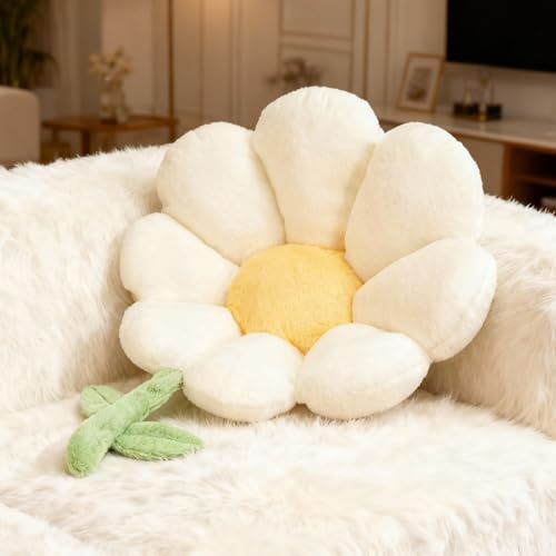 JF HOME BLISS Flower Shaped Pillows Large Throw Cushion Plush Seating Pad for Bedroom Living Room Sofa Chair Decor Pillow Seating Solution Versatile Pillow Interior Décor 1Pack, White