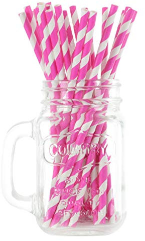 1000 Hot Pink Stripe Eco Friendly Recyclable Paper Drinking Straws Bright Colours Stripes and Metallic Colours Great for Birthday Wedding Christmas Party Baby Shower Decoration Food Safe Single Use