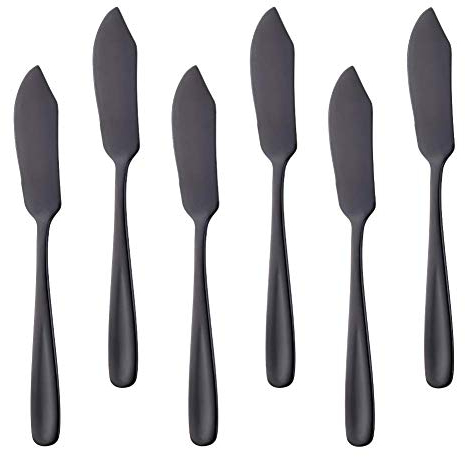 SBOMHS klein Buttermesser Set Edelstahl schwarz Dessertmesser 6-teiliges, 15,5 cm Länge Nutella Streich Messer für Butter Sahne