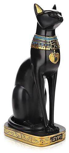 HERCHR Ägyptische Katzenstatue, Bastet Statuette, Bastet-Katze Bastet Katze, Schwarze Katzenfiguren Sammler-Skulptur, Ägyptische Katze Resin Statue Handgefertigte Katzenskulptur(M)