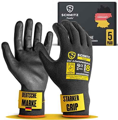 SCHMITZ.Tools Arbeitshandschuhe - Mechaniker Handschuhe Montagehandschuhe Herren Gr 8-5er Pack - Gartenhandschuhe Herren - Arbeitshandschuhe Damen - Schutzhandschuhe - Work Gloves