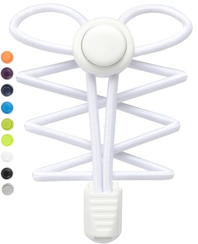 Stepace [ 2 Paires Lacets Élastiques Autobloquants 120 cm - Système ultra rapide sans laçage - Magiques Élastiques Lacets de Chaussures Pour Enfants, Adultes, Personnes âgées, Désactivé Blanc