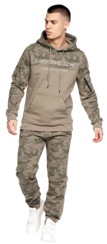 Crosshatch Mens Full Tracksuits Jogging Bottoms Gym Sweat Suits Hooded Full Set Sport Jacket Pant(M,KHAKI)