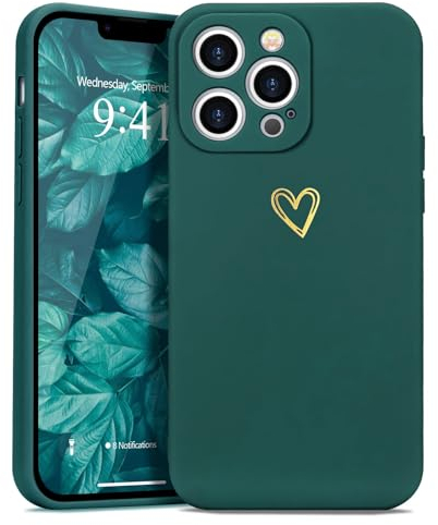 Wirvyuer Kompatibel mit iPhone 13 Pro Max Handyhülle Mädchen Hülle Gold Liebesherz Weich Silikon Case Süßes Gold Love Slim Stoßfest Schutzhülle für iPhone 13 Pro Max Dunkelgrün