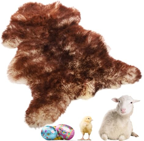 LAMMFELLHOF Schaffell Echt, Lammfell Teppich Echt - Schaffell Echt Braun Natürliche Qualität Fell Echt - Lammfelle, Schafsfelle Echt Fell Deko - Kuschelteppich (Geflammt, S -ca.80-90cm)