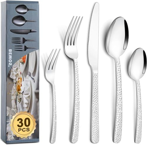 BEWOS Set Posate 30 Pezzi per 6 Persone - Acciaio Inox Lucidato a Specchio - Forchette, Cucchiai e Coltelli - Stoviglie per Casa/Cucina - Lavabile in Lavastoviglie