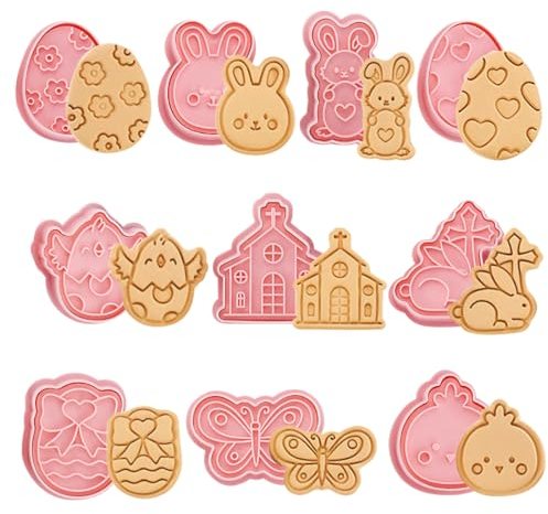 Keksstempel Ostern,Plätzchenstempel Osterhase,3D Keks Stempel Oster,10 Stück Osterhasen Keksausstecher,Osterausstecher Ausstechformen,Ideales Ostergeschenke Kinder