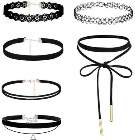 KSJEHW 6 Stück Choker-Halskette für Frauen, schwarzes Choker-Halsketten-Set, schwarze Spitze, Tattoo, Samt, Choker, für Frauen und Teenager-Mädchen