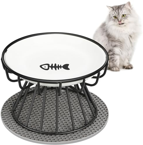 Avmvnvc Ciotole per Gatti Rialzate in Ceramica Con Supporto e Pad Antiscivolo - Piatte per Cibo e Acqua