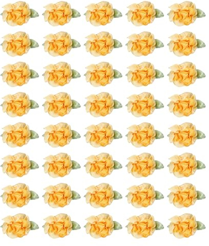 PATIKIL 1 Nastro Fiori Fiocchi Artigianato, 40Pz Mini Rose Raso Fiori Piccoli Teste Fiori Tessuto Applicazioni Cucito per Regalo Matrimonio Ornamento Sposa, Giallo Brillante/Giallo