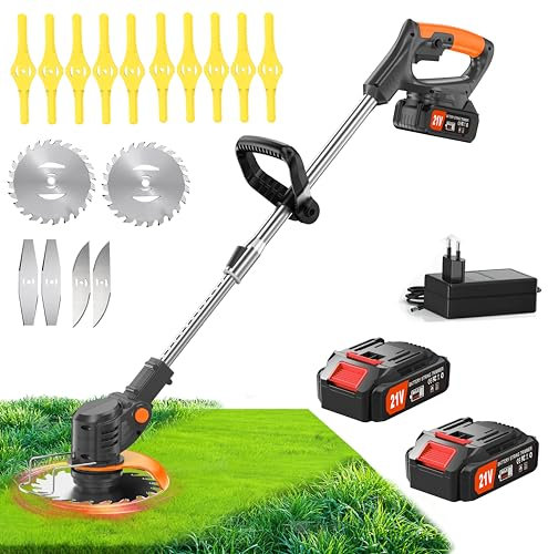 Wrneaoch 21V Coupe Bordure sans Fil avec Batterie 4 Types De Lames 16 Individuel Lame Bordure Pelouses Et Terres Agricoles, DIY Jardin, Soin du Pelouse (Noir)