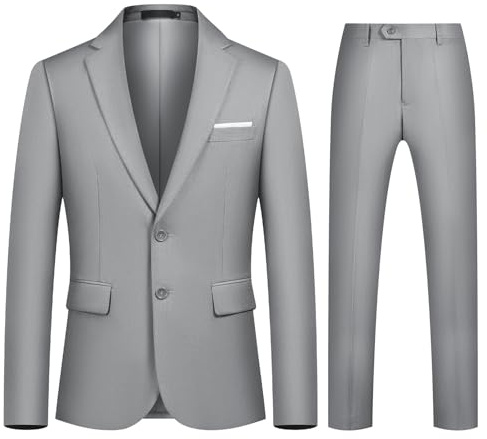 Autsel Costume Homme Slim Fit 2 Pièces Vests de Smoking Business Mariage Mens Suits à Deux Boutons Blazer Veste et Pantalon Gris Clair L