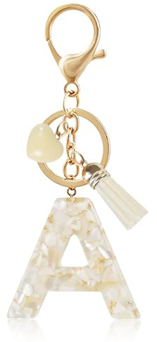 Fmeida Initial Keychains for Women, White Personalized Cute Heart Keyring | Resin Name Letter, Cute Bag Charms, Key Ring Gift for Friend Family Teacher