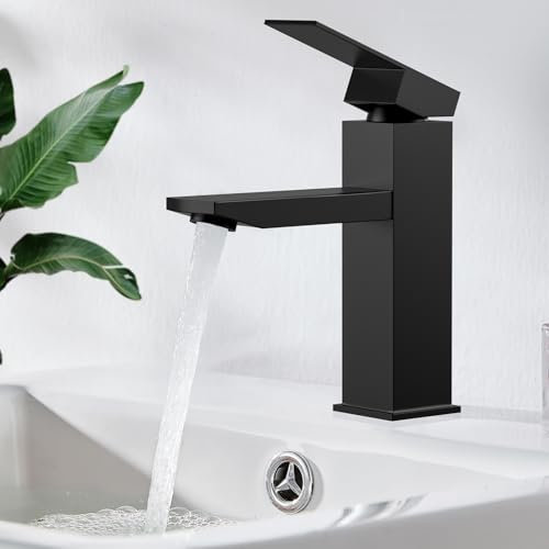 Mitigeur Lavabo, Robinet Salle Bain d'eau Chaude et Froide, Robinet Lavabo avec Bobine en Céramique, Mitigeur Salle de Bain avec une Hauteur de Bec de 176MM, avec 2 Tuyau 60 cm- G3/8