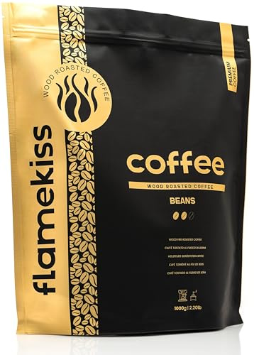 Flamekiss Granos de café 1 kg - Granos de café Arábica y Robusta tostados artesanalmente al fuego de leña de primera calidad para una experiencia de grano entero rica y aromática