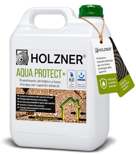 HOLZNER AQUA PROTECT+ (5L) Impermeabilizzante Idrorepellente Trasparente per Cemento, Pietra Naturale, Cotto, Mattoni, Terrazza,Tetti, Facciate, Intonaco, Tufo, Pavimenti Esterni - Protezione 10 Anni