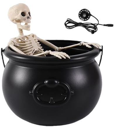 Ahuuen Décorations De Chaudrons De Squelettes d'halloween | Figurines Potion de Sorcière Déco Halloween,avec Éclairage Filaire Et Statues Effrayantes Extérieur pour Jardin Porche