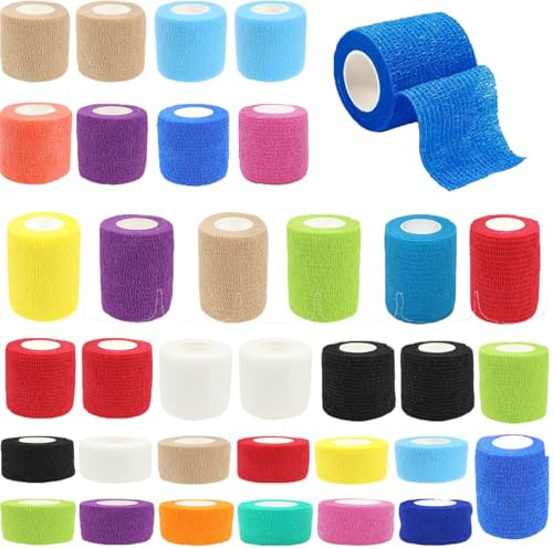 BIPY 36pcs Roll Vet Wrap Bandages for Dogs Horses Mixed Color 2.5/5.0/7.5cm*4.5m Cohesive Medical Tape Adherent Non-Woven for Dog Pet Animals Ankle Sprains & Swelling Self Adhesive Tape Flex Leg Wrap