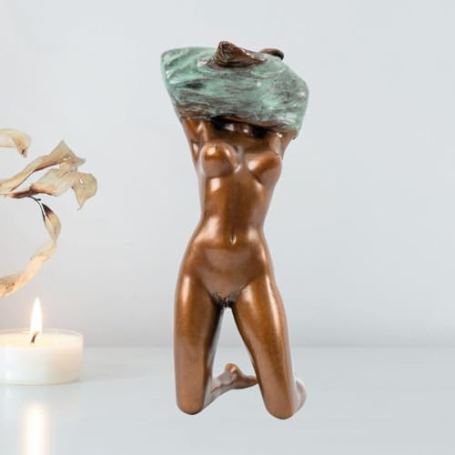 MILY-ART Donna nuda in bronzo con braccia alzate - 17 cm elegante statua figurativa artigianale in bronzo massiccio, decorazione artistica per casa, ufficio o galleria