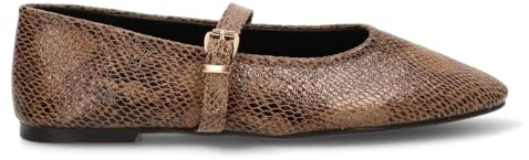 Etika Bailarinas de Punta Fina para Mujer, Zapato Plano Elegante con Pulsera al Tobillo y Cierre de Hebilla, Calzado Versátil para Oficina y Vestir, Modelo 63310 Serpiente - 36