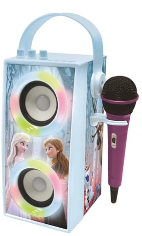 Lexibook Disney Die Eiskönigin - Tragbarer Bluetooth-Lichtlautsprecher mit Mikrofon, Stereoanlage, Lichteffekten, Karaoke, Kabelloser, USB, SD-Karte, Akku, Blau/lila, BTP180FZZLXB