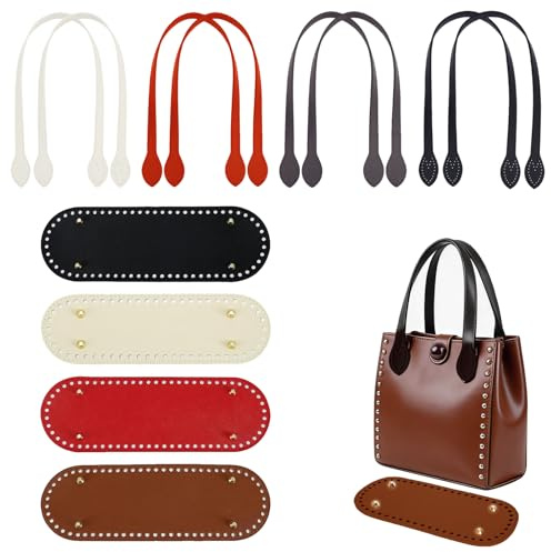 QingWing 12 Piezas Oval Accesorios Bolsos Crochet Trajes 30 x 10 cm | Almohadilla Inferior de Bolso con Agujeros, 4 Colores DIY Bolso Crochet con 8 Tirantes, para Bolsos Fabricación de Monederos