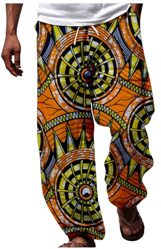 Pantalones de Chándal Hombre Pantalones Casuales Hombre con Estilo Tradicional Africano Dashiki Diseño Floral Ankara para Vacaciones de Verano y Playa