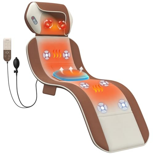Helkroppsmassagematta med värme, ryggmassagedyna, ländryggsdragkraft och avkoppling, helkroppsuppvärmning, 4 massagelägen och 6 tystare motorer, justerbar midja för 1,5 m – 1,8 m, vikbar och